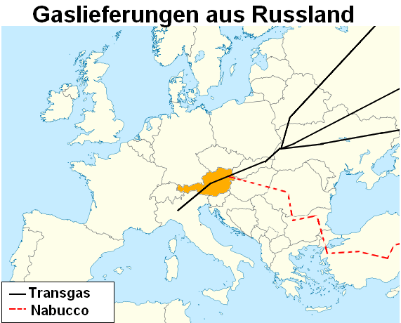Karte mit Gaslieferungen nach Österreich