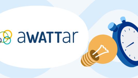 aWATTar Logo mit gelber Glühbirne