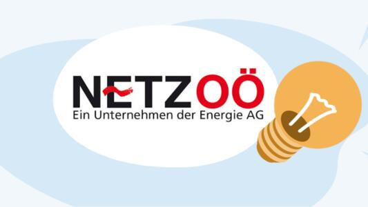 Netz OÖ Logo mit gelber Glühbirne