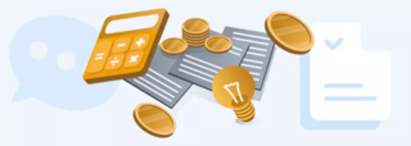 Strompreis Österreich: Gelbe Münzen, gelbe Glühbirne und Taschenrechner