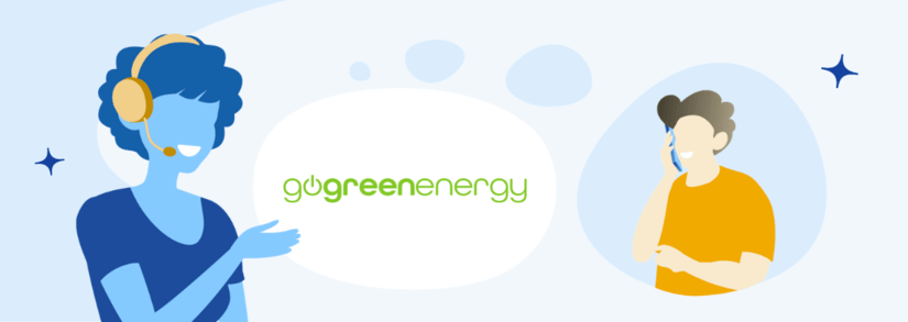 Zwei Personen mit Telefon stehen für go green energy Kontakt