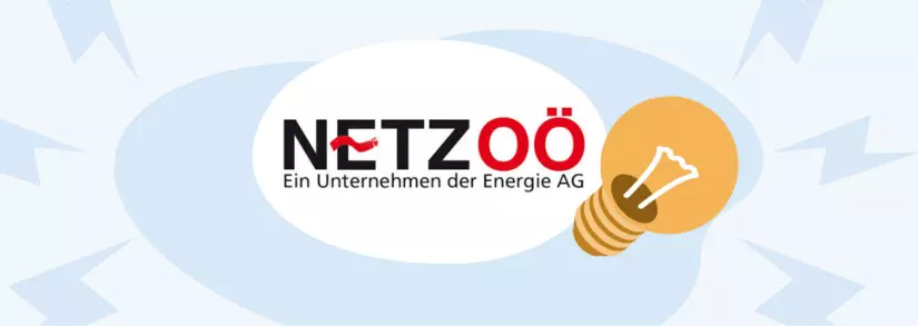 Netz OÖ Logo mit gelber Glühbirne