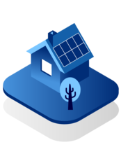 Blaues Haus mit Solaranlage