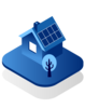 Blaues Haus mit Photovoltaikanlage